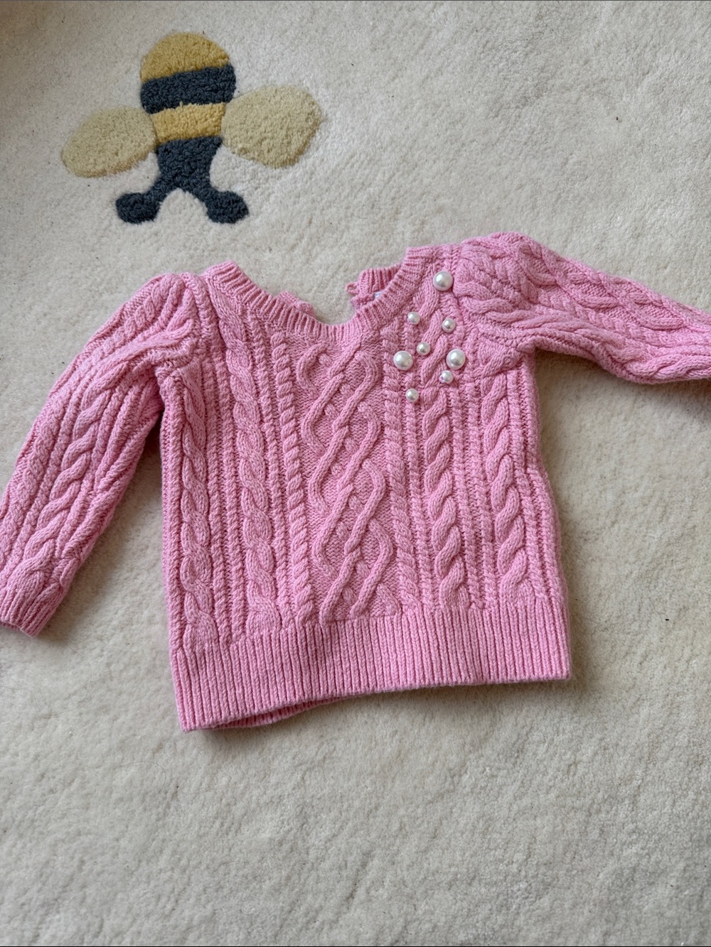 Janie and Jack Pink Cable-Knit Sweater with Pearl Accents